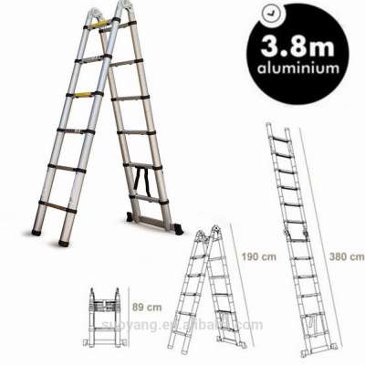 3.8 m double side free standing aluminum telescopic ladder EN 131 CE