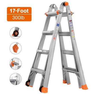 Extension Stable Ladder/17-Foot/Multi-Use/Could Work on Stairs, Telescopic Ladder with Wheels/330lb Max Duty